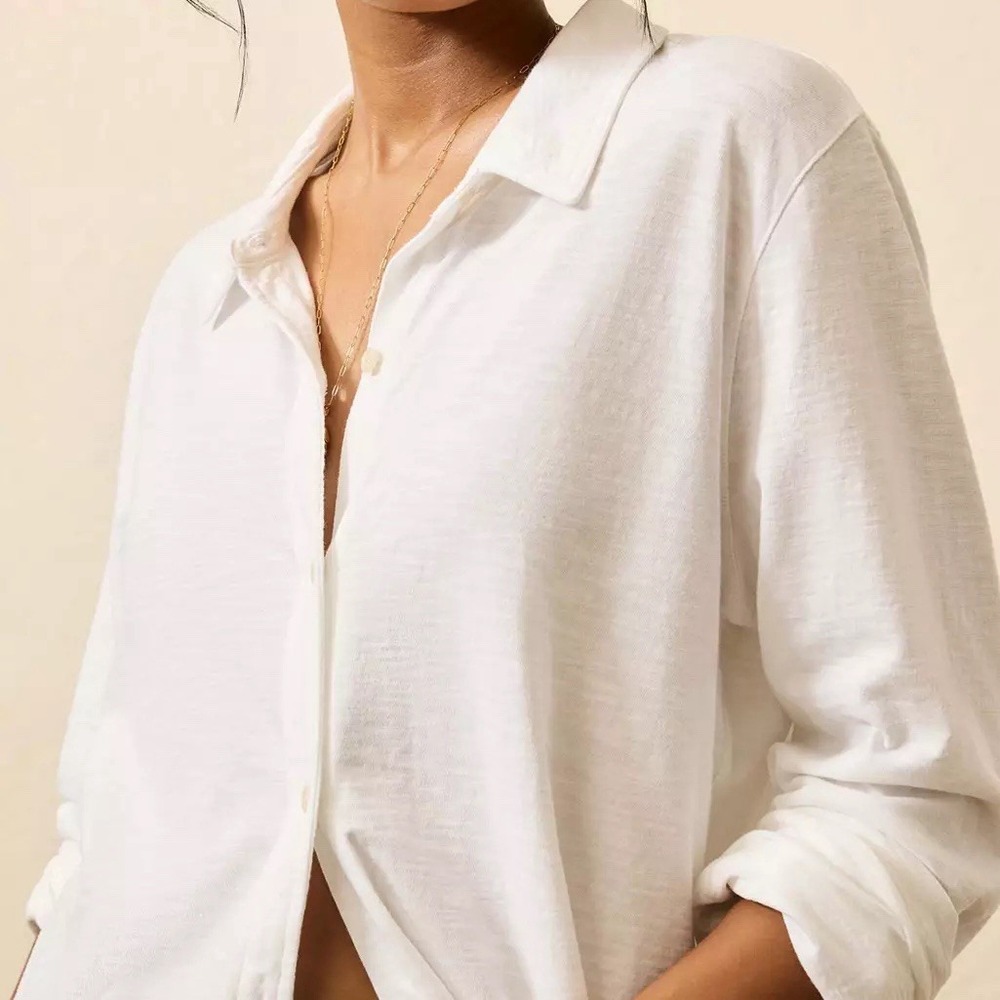 NWT Faherty Women's XXL Sunwashed Knit White Shirt Organic Cotton $148